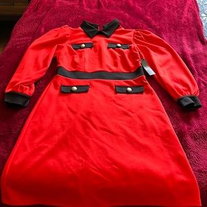 NY&C long sleeve red dress with black trim. Zipper (back) close. Size small